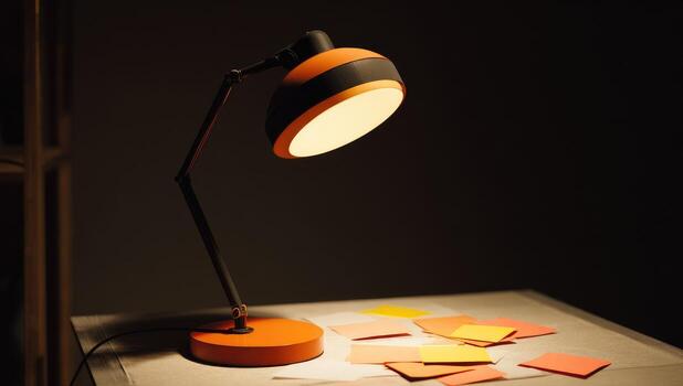 A desk lamp with sticky notes on it photo