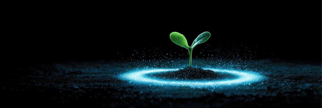 A plant sprouting from the ground in a circle photo