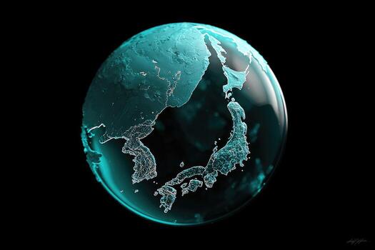 A blue globe with a map of asia on it photo