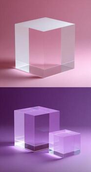 Two different colored cubes on a purple background photo