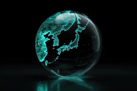 A glass globe with a map of the world inside photo