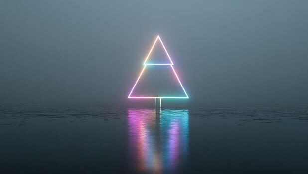 A neon christmas tree in the fog photo