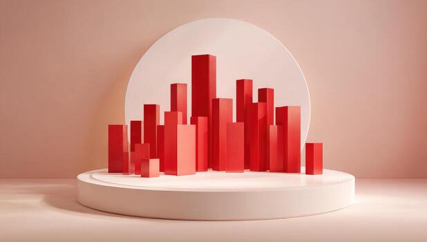 A red and white display with a white sphere photo