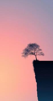 A lone tree stands on the edge of a cliff photo