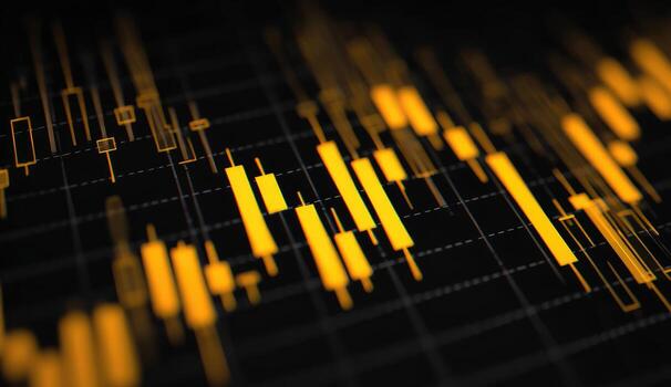 A close up of a stock chart with yellow bars photo