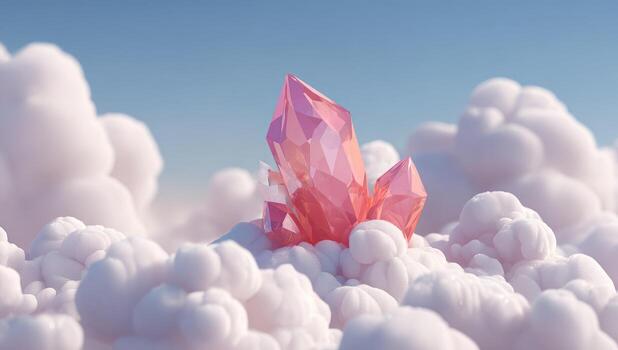 A pink crystal is sitting on top of some clouds photo