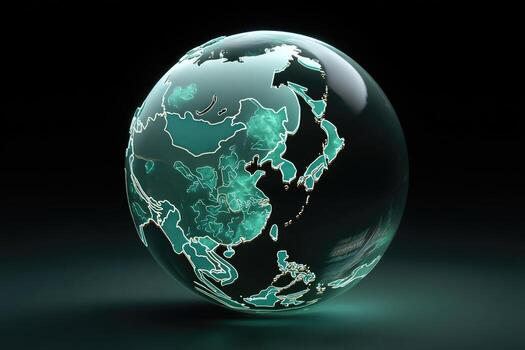 A glass globe with a map of asia on it photo
