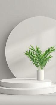 A white round table with a plant in a pot photo