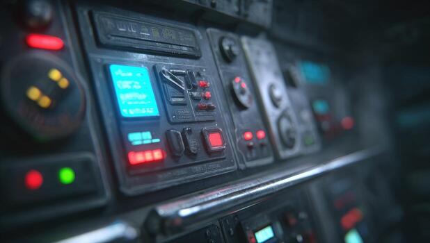 The controls of a spaceship are shown in this image photo