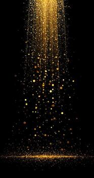 Golden light falling from the sky on a black background photo