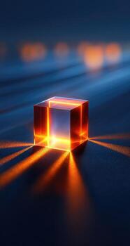A cube with glowing light on it photo