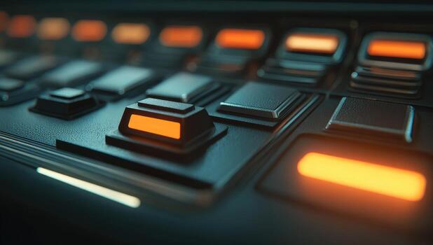 A close up of a control panel with orange lights photo