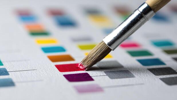 A paintbrush is holding a color chart photo