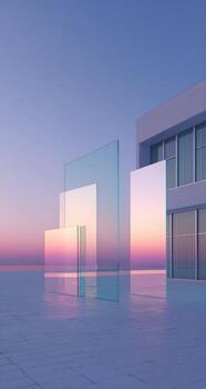 A building with glass blocks in front of it photo