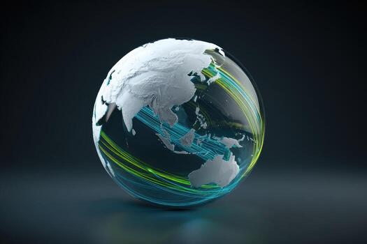 A globe with a network of lines running through it photo