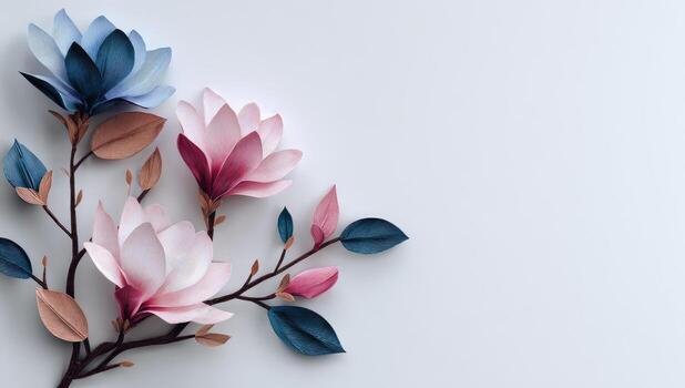 3d rendering of paper flowers on white background photo