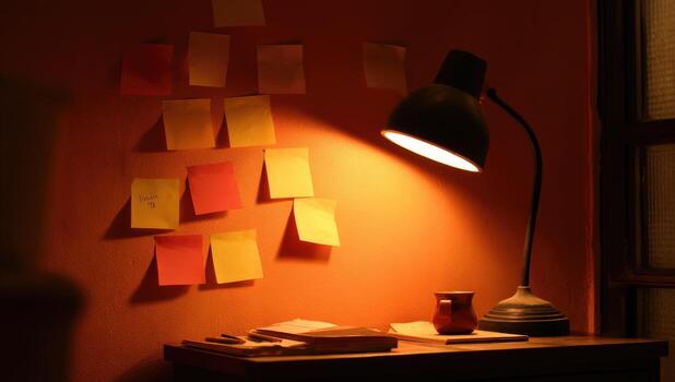 A lamp sitting on a desk photo