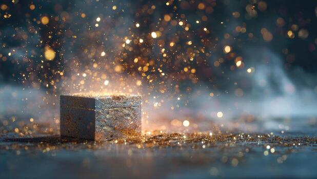 Golden sparkles on a dark background photo