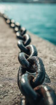 A chain is connected to a large chain by the water photo