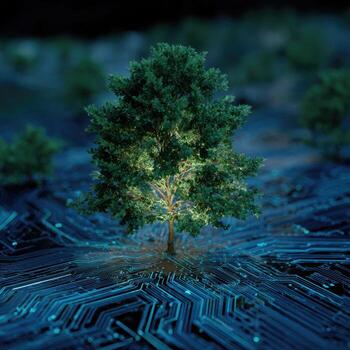 A tree is growing on a circuit board photo