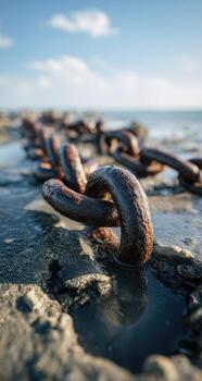 A rusty chain is sitting on the ground photo