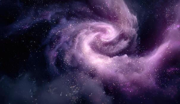A spiral galaxy in space with purple and white clouds photo