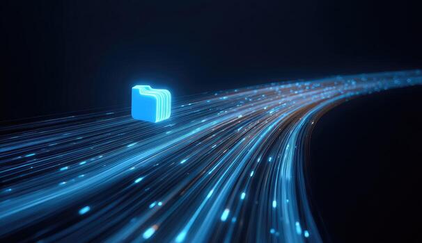 A blue folder is sitting on a dark background photo