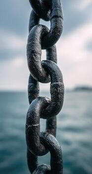 A chain is hanging from the side of a boat photo