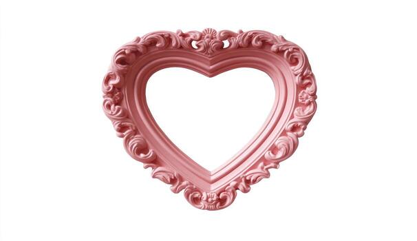 A pink ornate frame with a heart shape photo