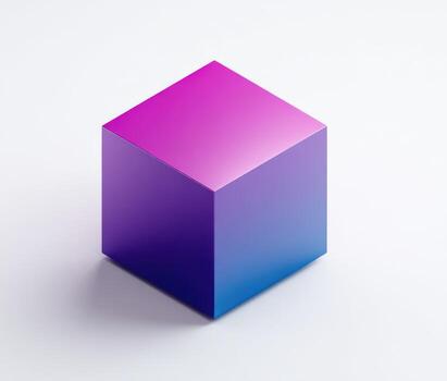 A purple and blue cube on a white surface photo