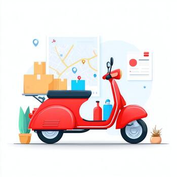 Delivery service concept with red scooter and map photo