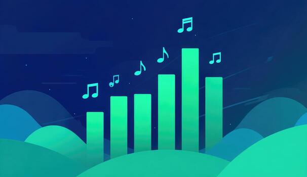 A music chart with music notes and a green background photo