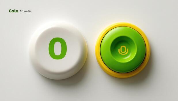 A green and yellow button with the number 0 photo