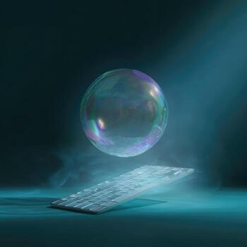 A bubble floating over a keyboard and mouse photo