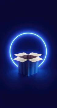 An open box with neon lights around it photo