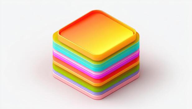 A stack of colorful plastic squares on a white background photo