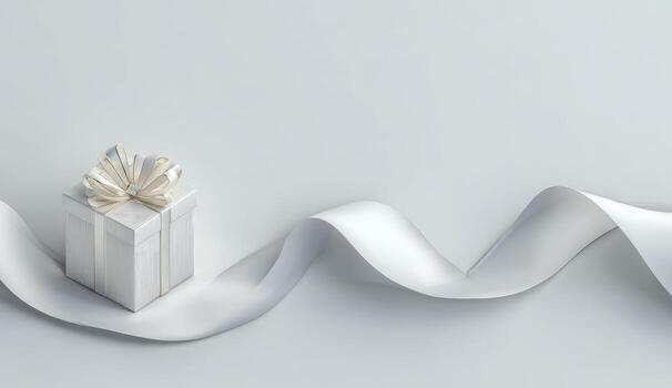 White gift box with ribbon on gray background 3d rendering photo