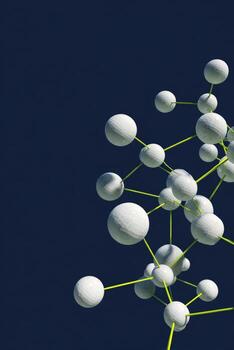 A group of white balls connected by yellow lines photo