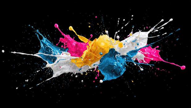 Colorful splash of ink on black background photo