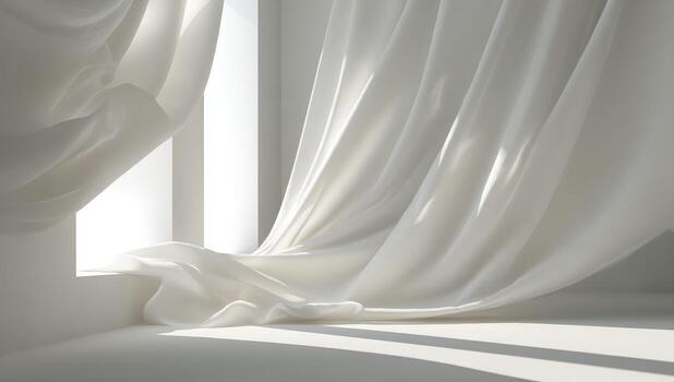 White curtains in a room with sunlight streaming in photo