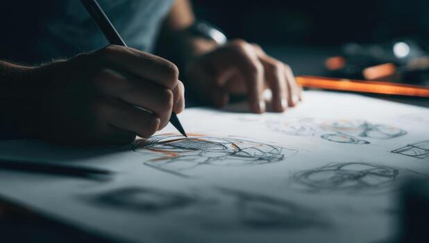 A person is drawing on a piece of paper with a pencil photo