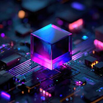 A computer chip with a cube on top photo