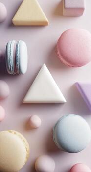 Pastry background with triangle shape and macarons photo