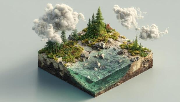 An island with trees and water in it photo