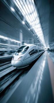 A high speed train traveling through a tunnel photo
