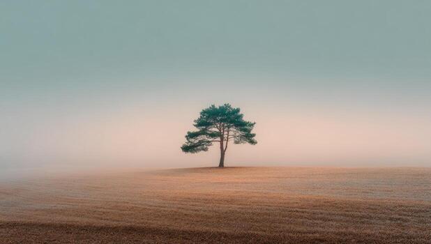 A lone tree stands alone in a field photo