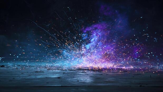 un persona es en pie en frente de un Chispa - chispear de azul y púrpura chispas foto