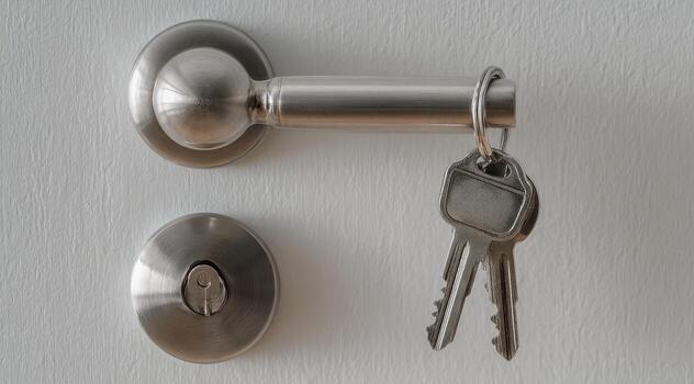 Key and lock on a door handle photo