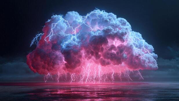A pink cloud with lightning coming out of it photo