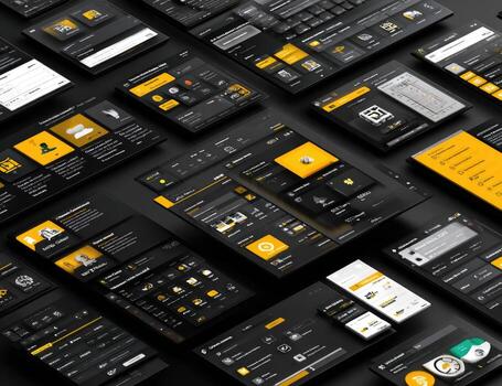 A large collection of black and yellow ui elements photo